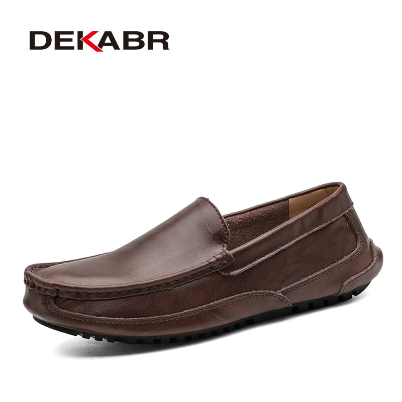Dark Brown DEKABR/мужская повседневная обувь из спилка; Роскошные Брендовые мужские лоферы; мокасины; дышащие слипоны; обувь для вождения размера плюс 38-48 - Цвет: Dark Brown