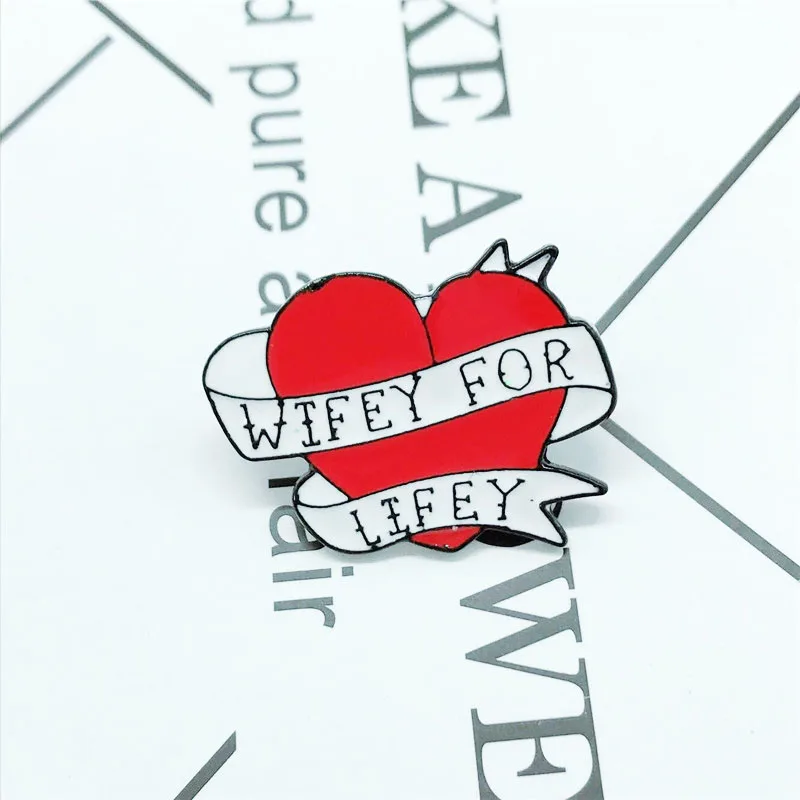 

New fashion white ribbon red love badge brooch WIFEY FOR LIFEY creative simple pants backpack ornaments friends lover gift