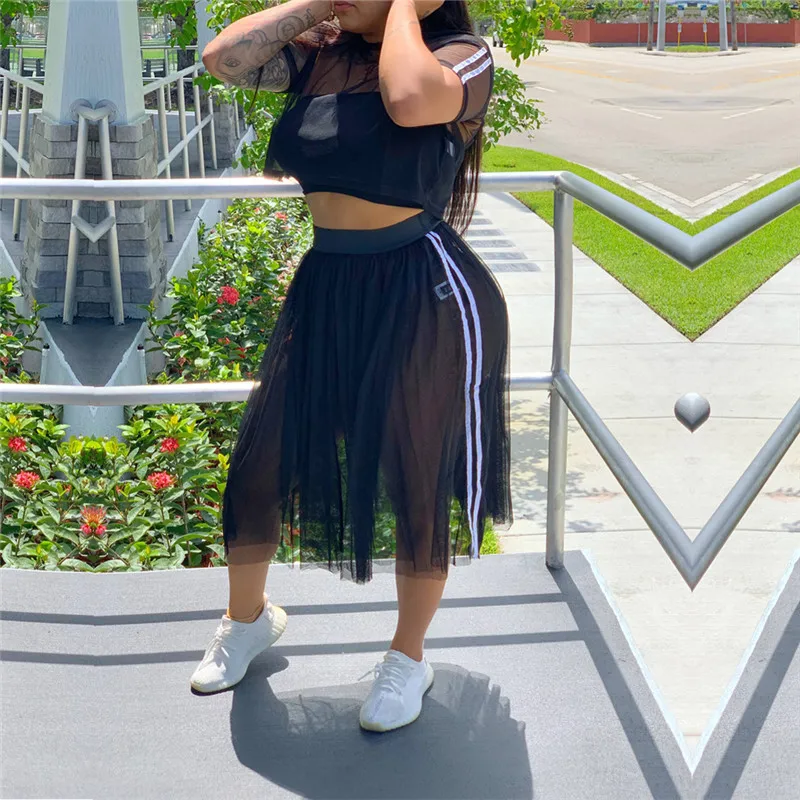 Женский комплект из двух предметов летняя Прозрачная Футболка с сеточкой и