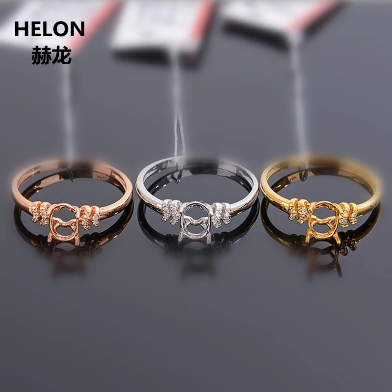 Твердое розовое золото 10 к натуральные бриллианты обручальное кольцо 5x7 мм