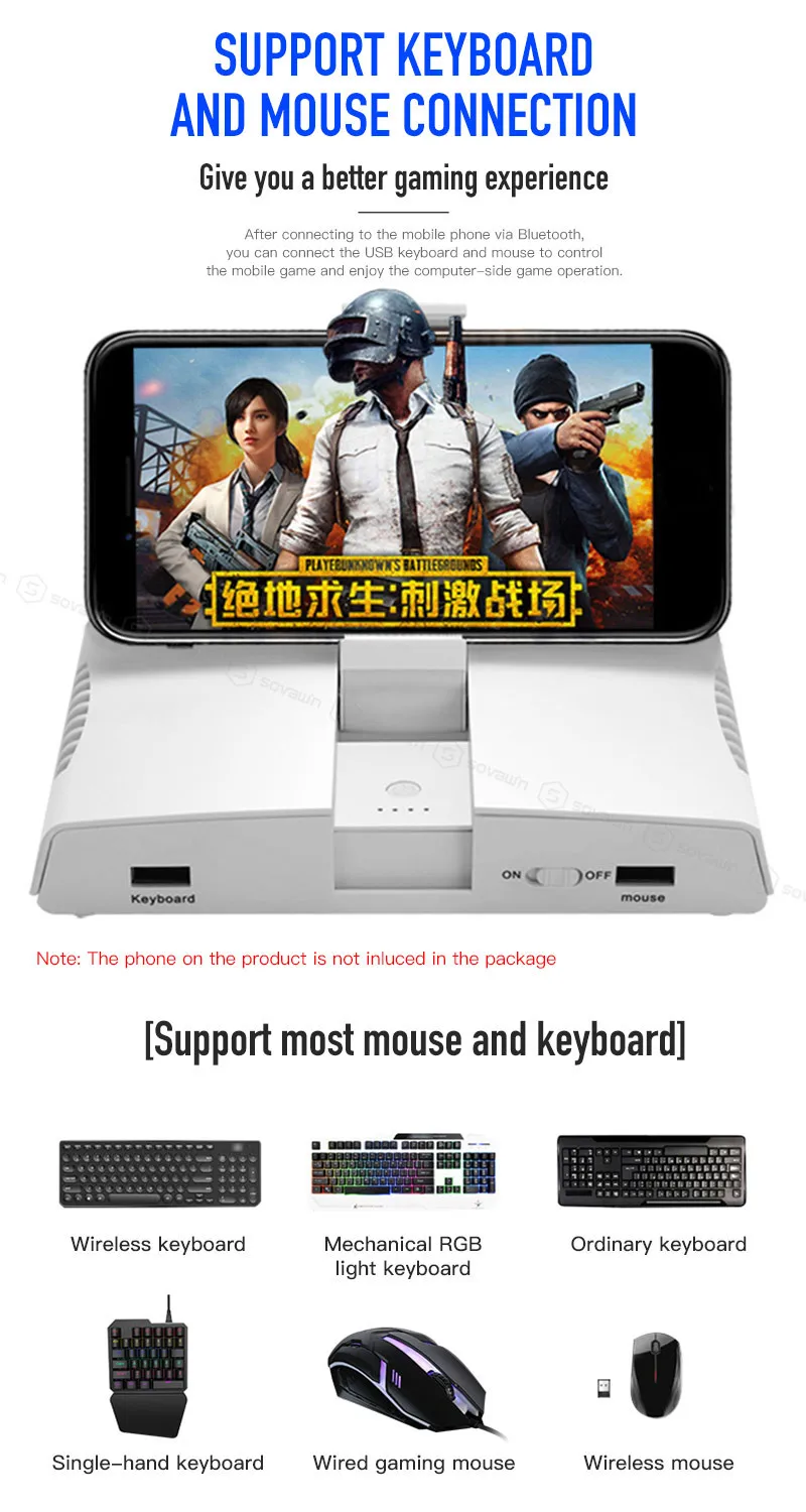 Портативный PUBG мобильный Bluetooth геймпад игровая клавиатура мышь конвертер для iPhone Android телефон к ПК адаптер с держателем телефона