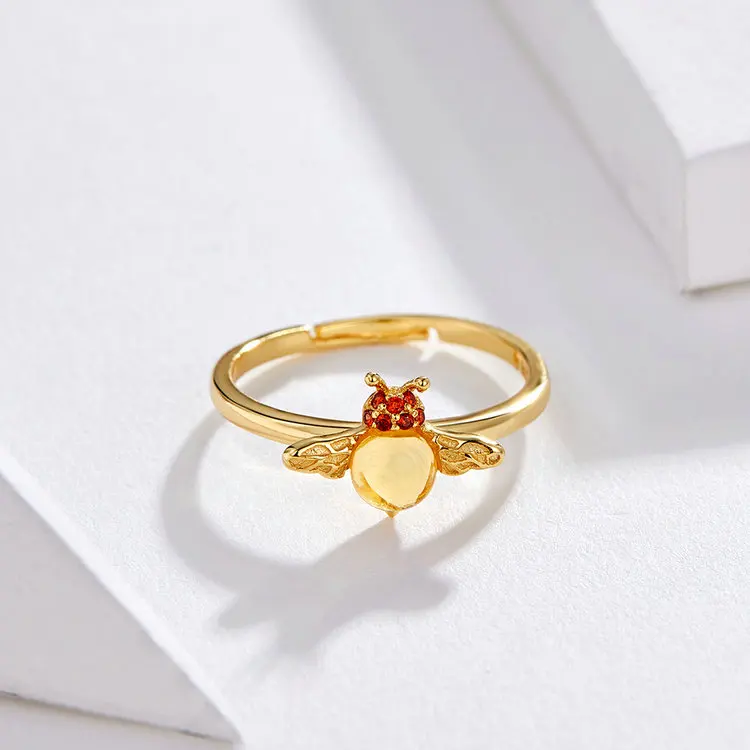 BAMOER Baby Bee, регулируемое кольцо для женщин, 925 пробы, серебро, красный CZ, большой камень, кольцо на палец, не вызывает аллергии, корейское ювелирное изделие BSR034
