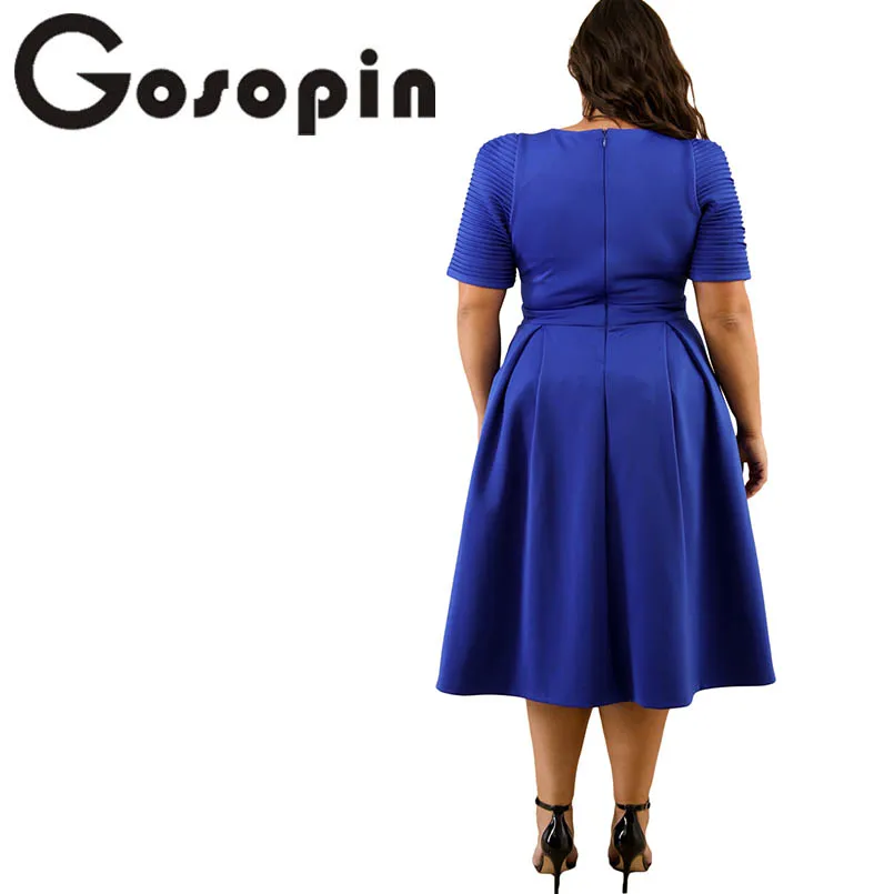 Gosopin плюс размер женские весенние элегантные офисные платья XXXL синие модные