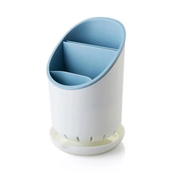 Пластиковые палочки для еды, коробка для хранения ложек и вилок, 3 отсека, держатель для столовых приборов, сушилка для кухонных принадлежностей, органайзер, инструмент - Цвет: Синий