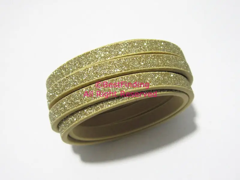 

5x2mm Yellow bling leather cord Glitter 5mm flat leather cord