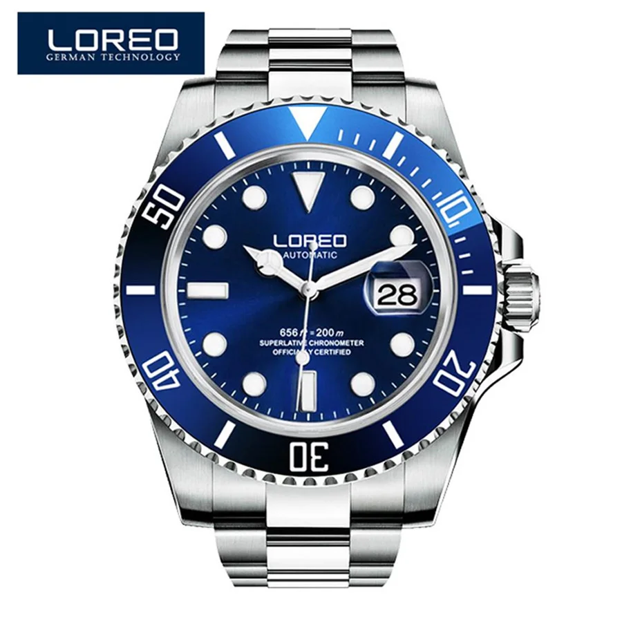 Men Mechanical Watchs LOREO Water ghost series 200M Water Resistant Automatic Business Diving Wristwatch Mens Relojes Hombre