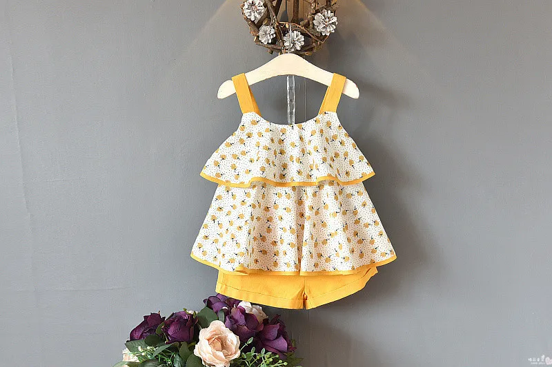 W7075 yellow 1ST комплект для девочек, Модный комплект из 2 предметов, леопардовая юбка с принтом, одежда для маленьких девочек детская одежда для девочек, Детский комплект - Цвет: W7075 yellow