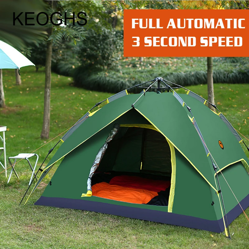 Verkauf 3-4 Person Winddicht Camping Zelt Wasserdicht Oxford Tuch Dual Schichten Outdoor Sport Strand Reise Wandern Zelte Pop Up Große Raum