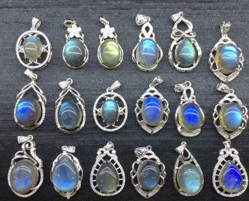 Серебро 925, ювелирное ожерелье, подвеска, натуральный драгоценный камень, кварц, круглая форма капли, Ларимар, камень, Лапис, агат, исцеление, ювелирное изделие, подвеска - Цвет камня: Gray moonlight 1