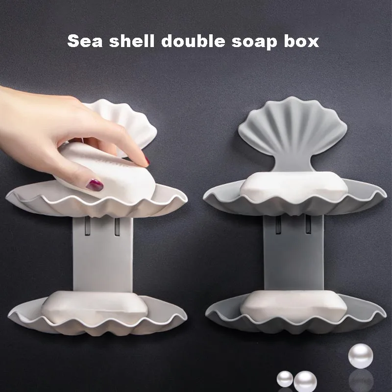 

New Double Drain Bathroom Soap Box Free Punch Creative Bathroom Shelf Bathroom Double Soap Boxes Storage Rack Dropshipping AA