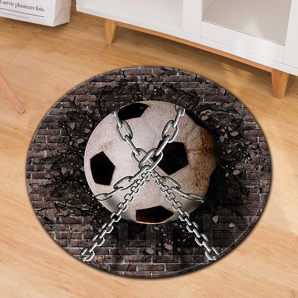 Round Mat 3D Creative Football/Basketball pattern Print carpets for Living Room Bedroom Area Rug Flannel Child Room Decor Carpet - Цвет: 1