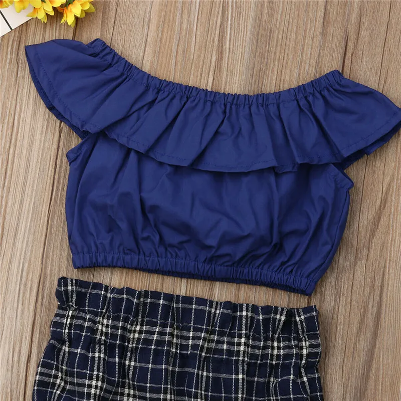 Для маленьких девочек s комплект летней одежды синего цвета одежда для малышей со