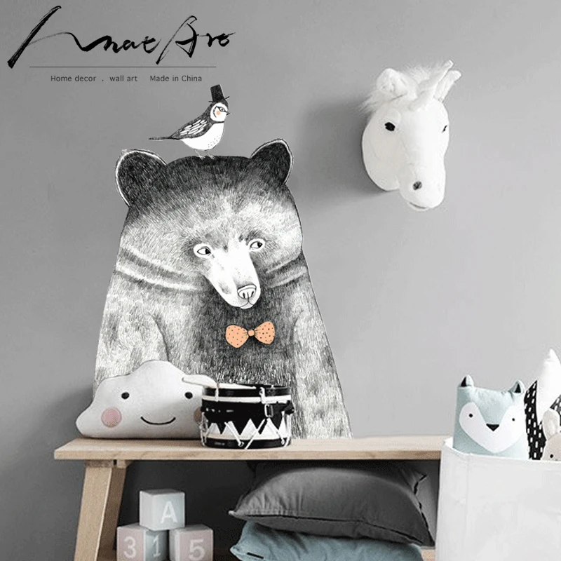 Наклейки на стену в виде медведя современные скандинавские наклейки животных