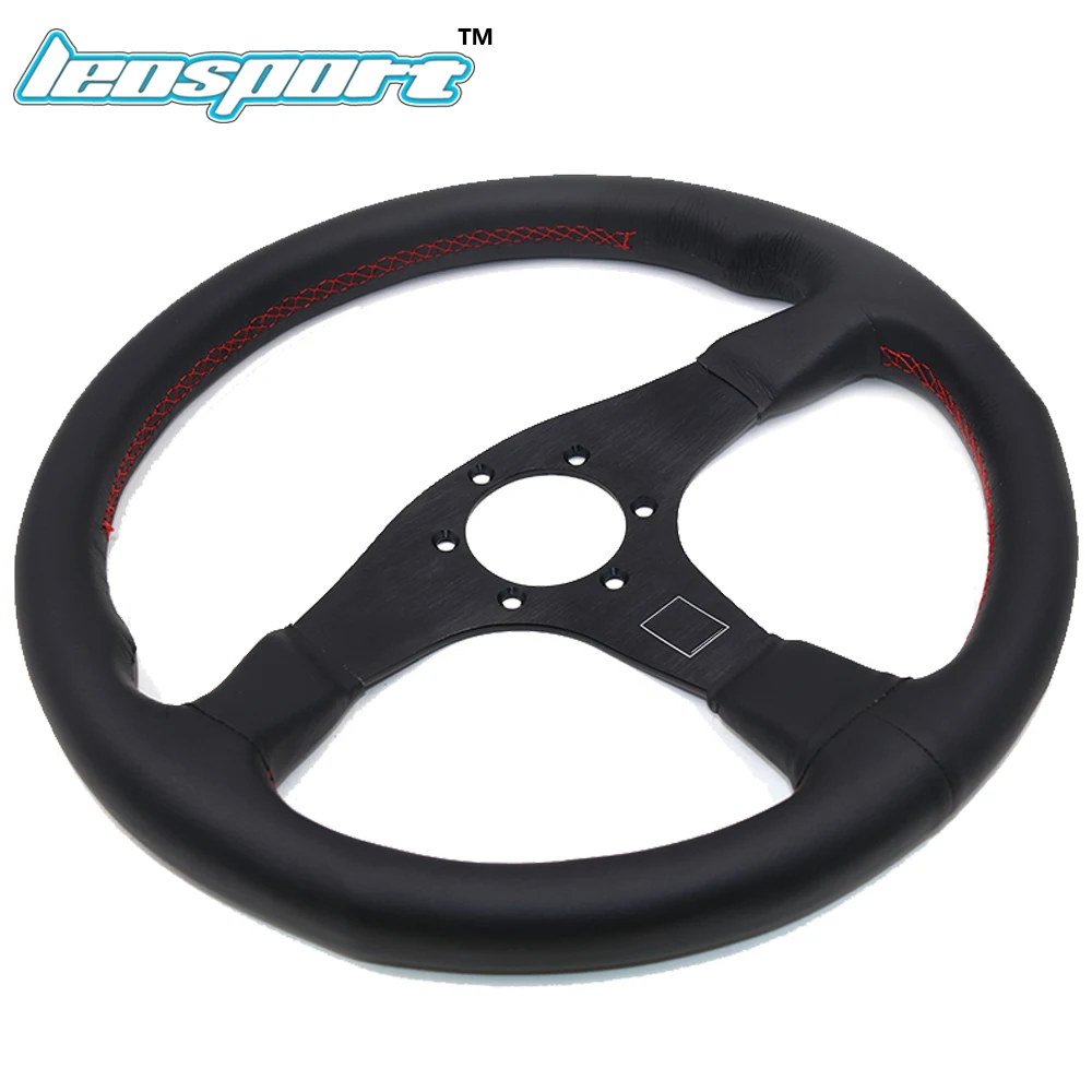 Leosport Новый 14 &quot(350 мм) НД гоночный руль действительно кожа красная линия плоский
