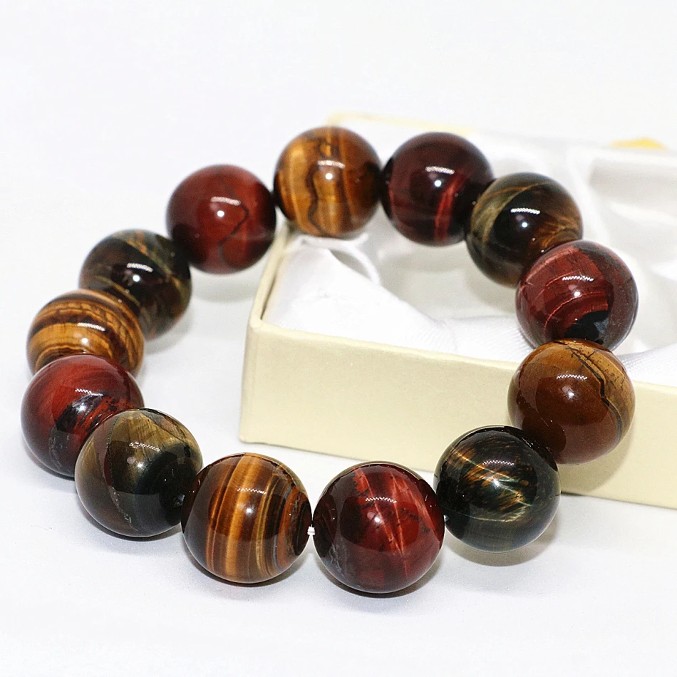 

Высокое качество 18 мм Природный Африканский глаз тигра Многоцветный Красный Синий Желтый Камень круглые бусины Элегантный браслет ювелирн...