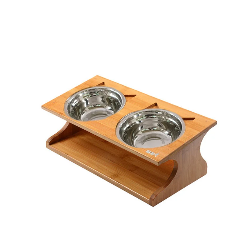 Деревянные наклонные кормушки для домашних животных нескользящая двойная миска