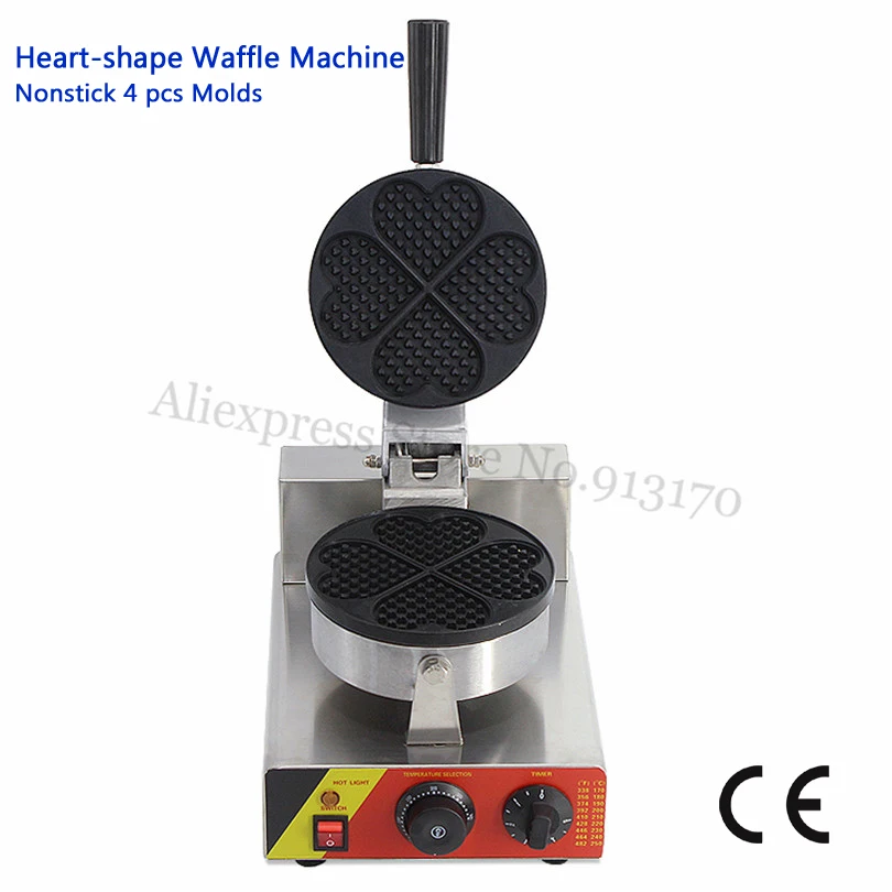 

Nonstick Heart-Shaped Waffle Maker Commercial Waffle Machine 5 Leaf Heart Moulds 220V/110V 1500W