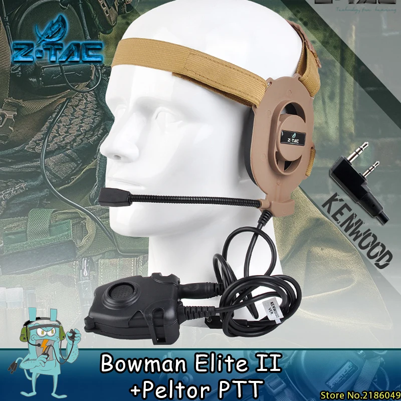 

Гарнитура Z tactical Airsofte Bowman Elite II с Peltor PTT midland Kenwood Z-TAC, наушники для страйкбола Z027 + Z112