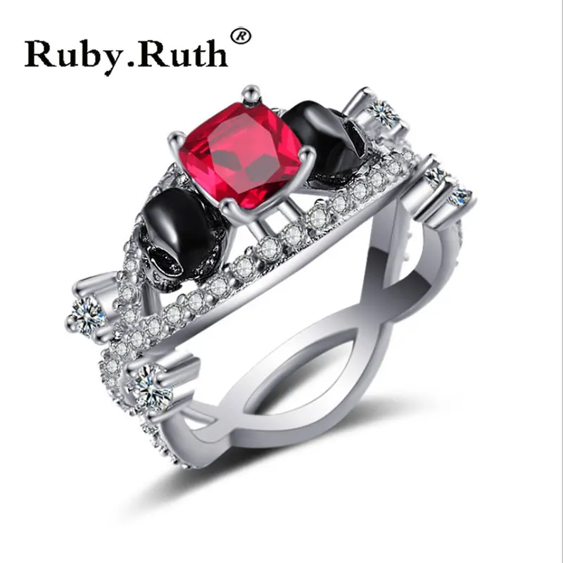 Кольцо с черным черепом серебряного цвета обручальное кольцо кристаллом для