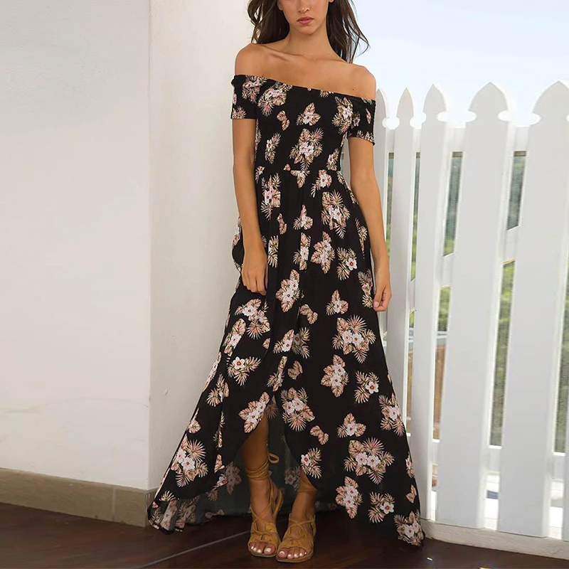 NLW Сексуальное Женское Платье макси с открытыми плечами разрезом 2017 бохо