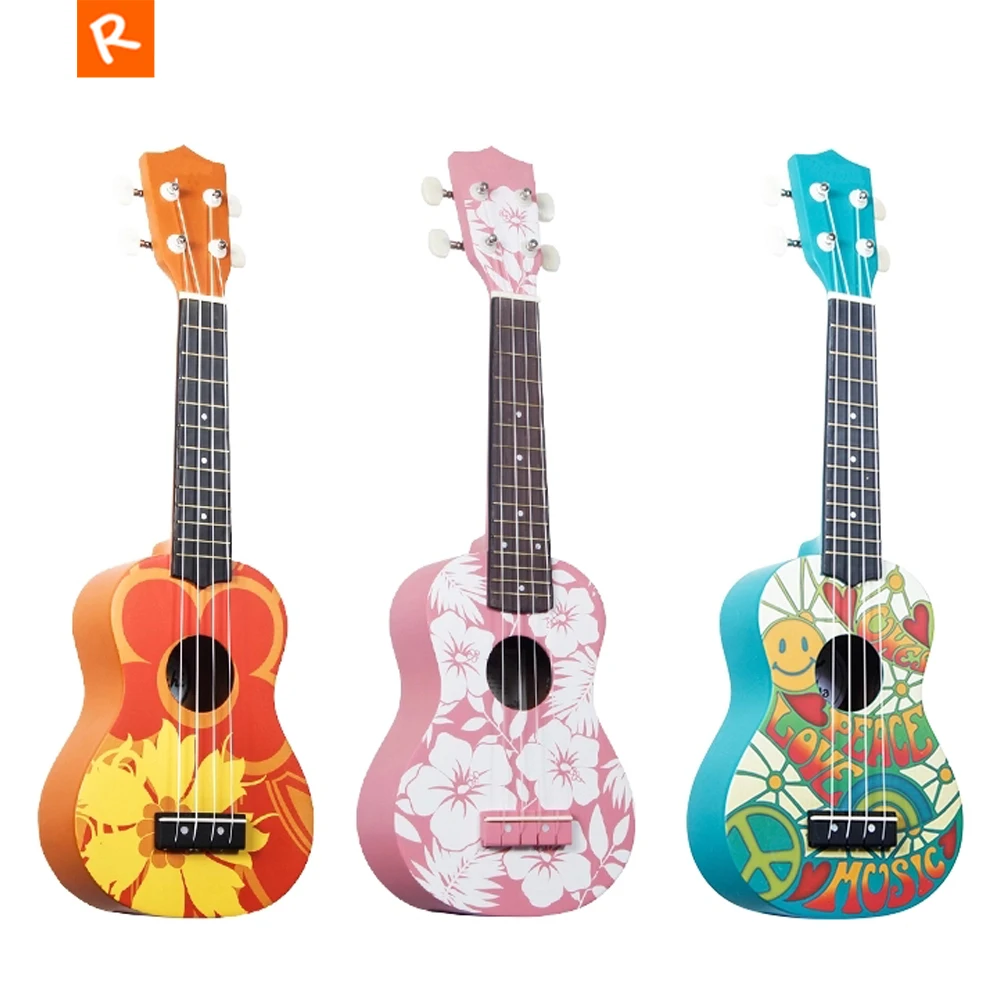 21 дюймов Гавайская гитара Ukulele soprano Роза Красочный мультфильм цветок Гавайи