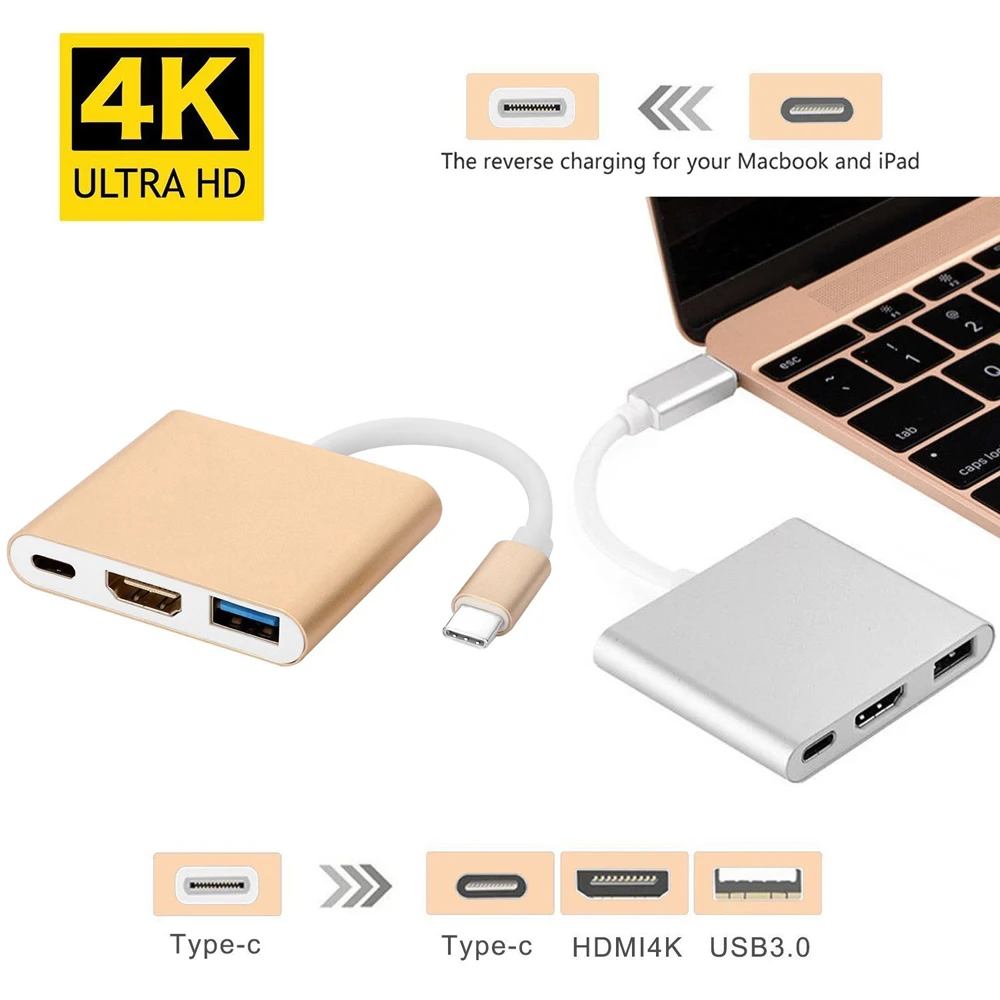 3 в 1 адаптер USB Type C для и HDMI 0 Apple Macbook Dell HP Xiaomi Lenovo Macbook|Адаптеры Type-C| |