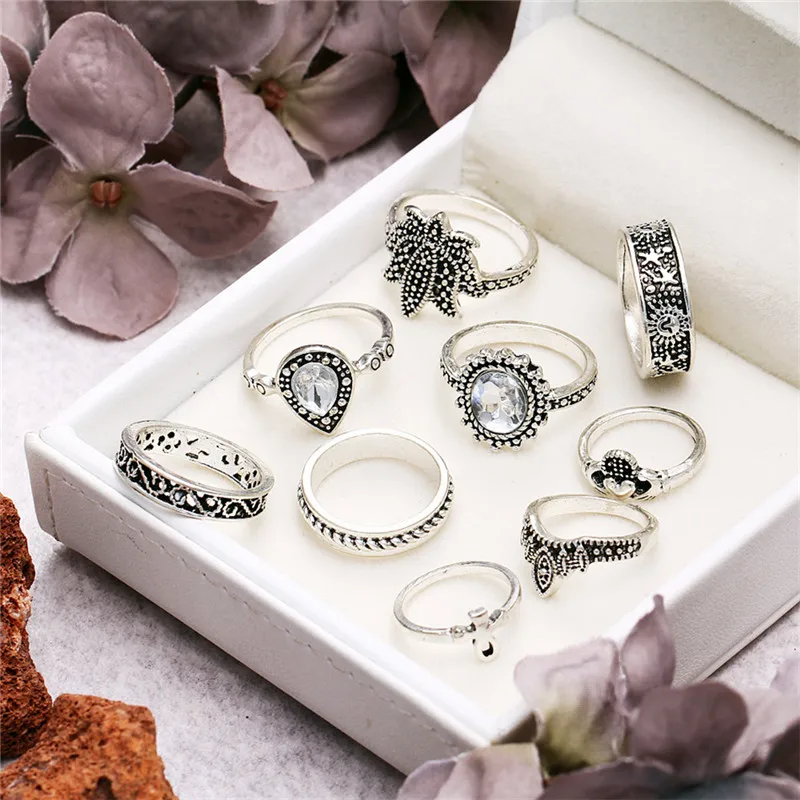 Женское Винтажное кольцо Bague Femme богемное с геометрическим цветком и кристаллами