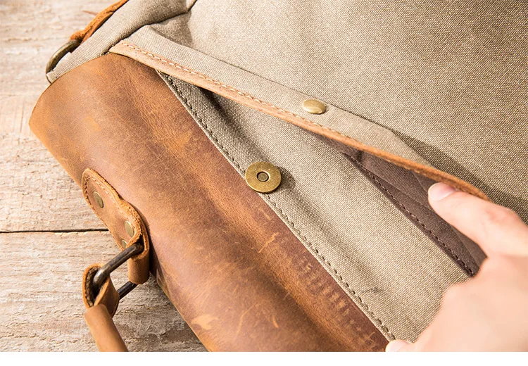 Vintage Leather + Canvas men briefcase Business bag Portfolio men office bag male canvas briefcase attache case document tote