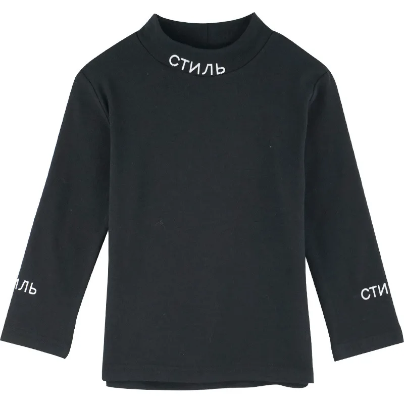 Autumn and winter children's wear girls 2018 new solid color high collar warm bottoming shirt letter t-shirt | Детская одежда и