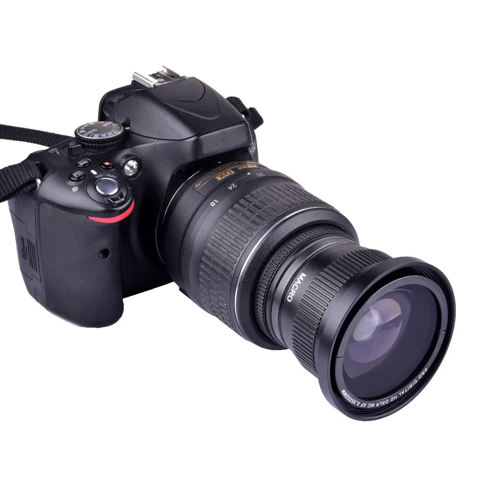 Широкоугольный объектив для камеры 52 мм 0.35x Super Fisheye Nikon D7000 D7100 D5200 D5100 D5000 D3100 D90 D60 с