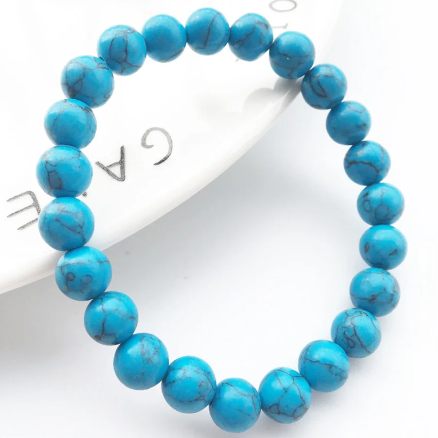 Blue Turquoise Чакра браслет из бисера для мужчин 8 мм натуральный камень Лава Рок тигровый глаз черный ониксовый матовый бусины из лечебных камней стрейч Шарм Йога женщин ювелирные изделия - Окраска металла: Blue Turquoise