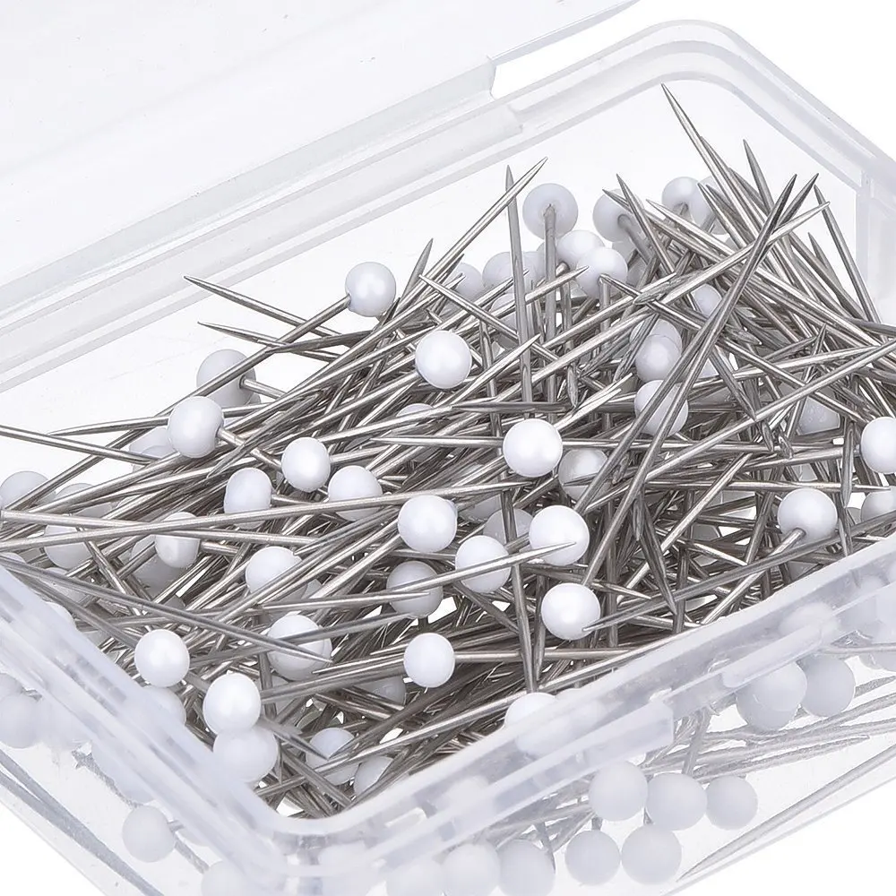50pcs White Мода 100 шт./лот Швейные иглы 32 мм Стеклянная головка бисера швейная машина держатель игл стеклянная головка Шпильки Набор вязальных игл - Цвет: 50pcs White