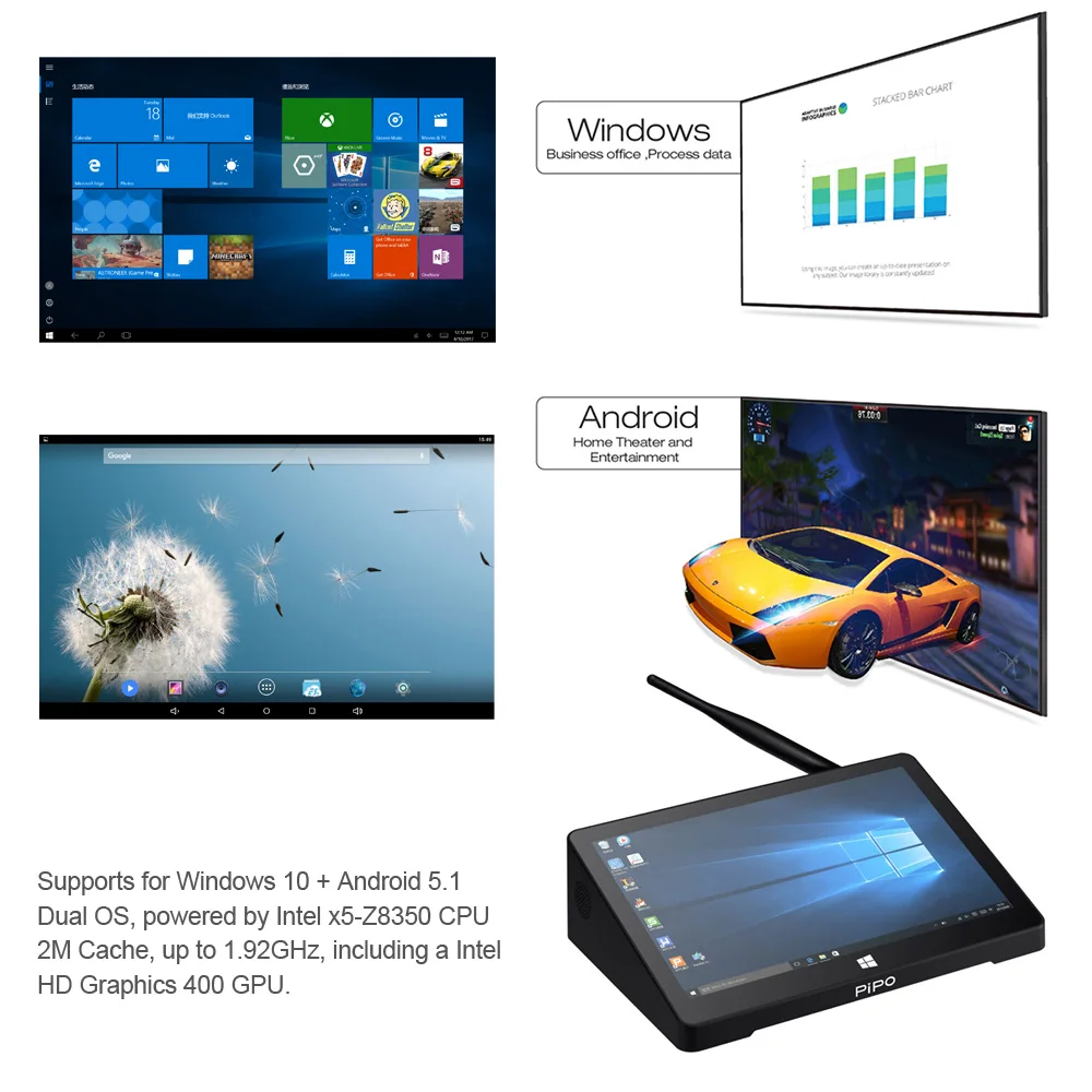 PiPO X8 S X8S Мини ПК Intel Z3735F четырехъядерный Windows 10 Smart tv Box Bluetooth 4,0 WiFi 100M LAN HD медиа