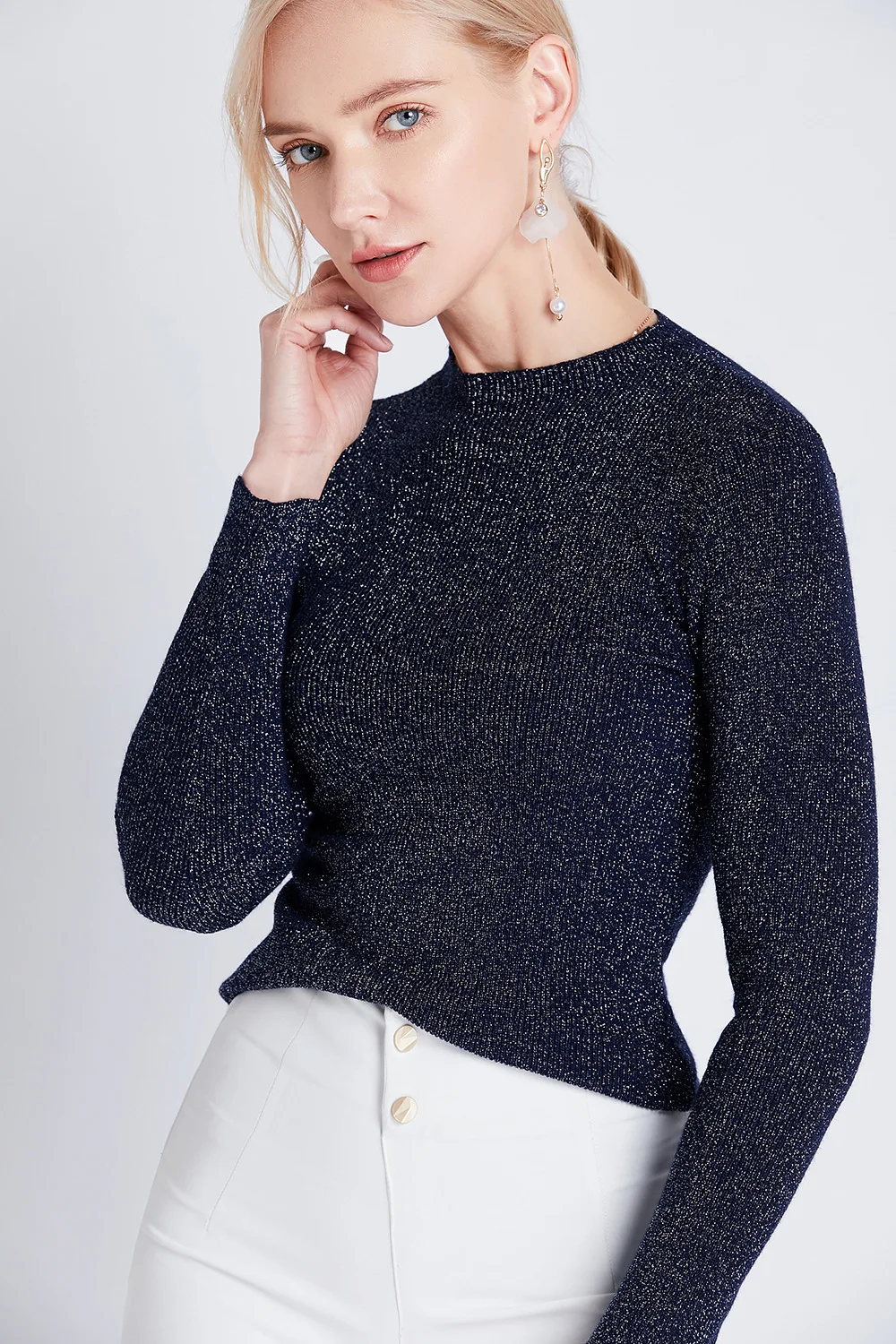 Hot Selling O-neck Flash Silk Pullover Women Glitter Sweater Spring Autumn Long Sleeve Tops Female Free Drop Shipping D335 | Женская