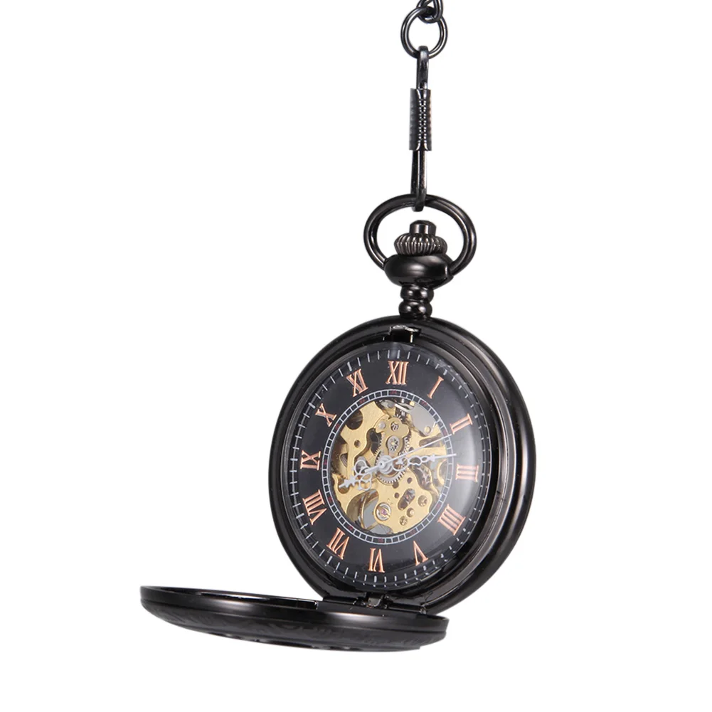 Мужские Женские кварцевые карманные часы черный полый лепесток резной чехол с