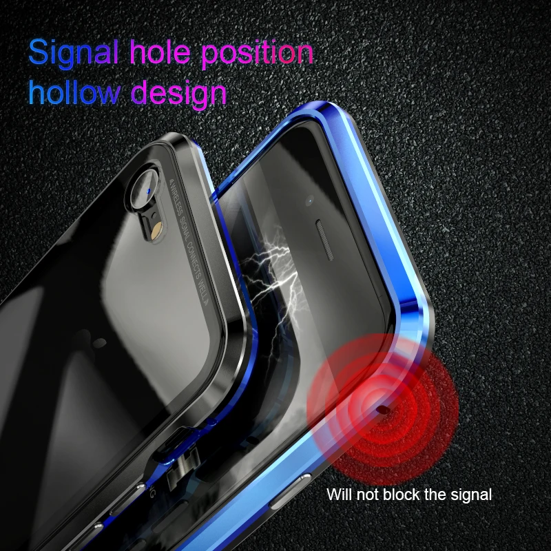 Magnetic Adsorption Case For iphone 8 7Plus X Clear Tempered Glass + Built-in Magnet iphone8 7 XS Metal Ultra Cover Back |