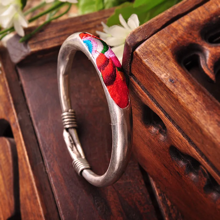 Китайские Этнические Мяо серебряные браслеты старые вышивки оригинальный