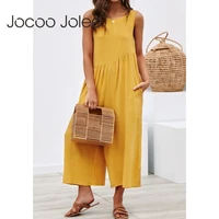 jocoo jolee women casual loose long jumpsuit solid strap wide leg jumpsuit tie up backless solid color vacation macacao feminino