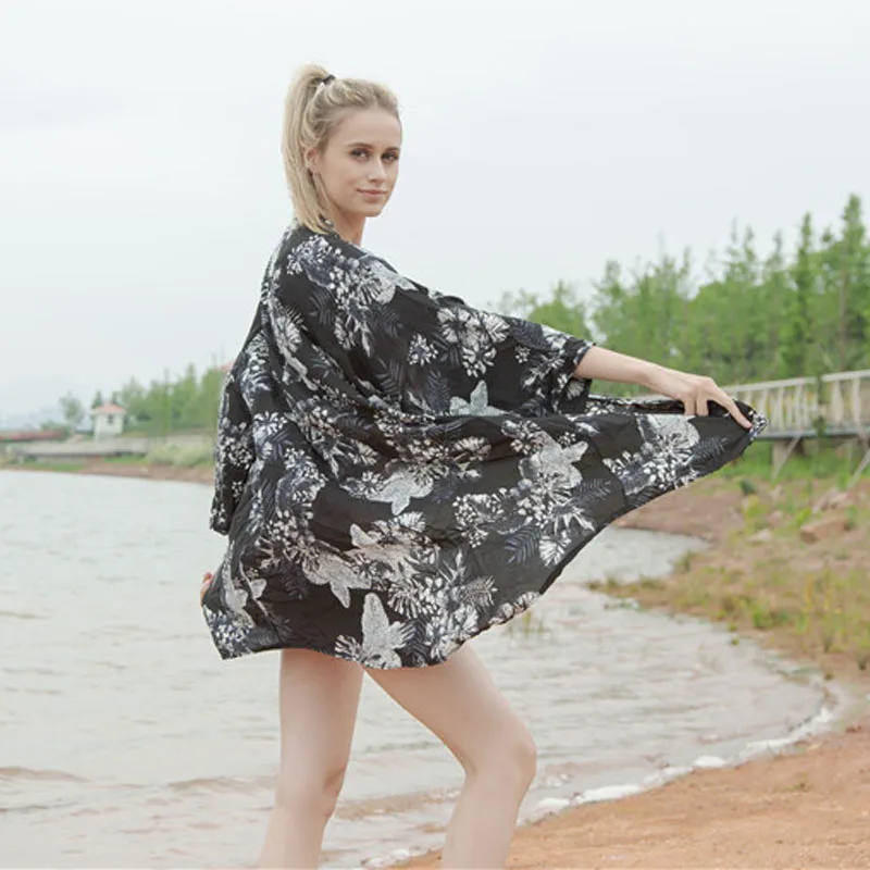 Модное женское кимоно кардиган повседневные рубашки с принтом шифоновая блуза