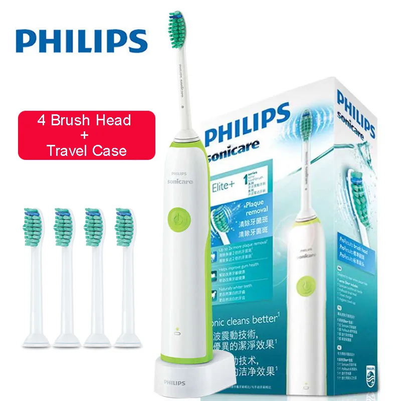 Philips электрическая зубная щетка Sonicare HX3216 перезаряжаемая с 4 сменными щеточными головками водонепроницаемое использование до 10 дней - Цвет: ligith green