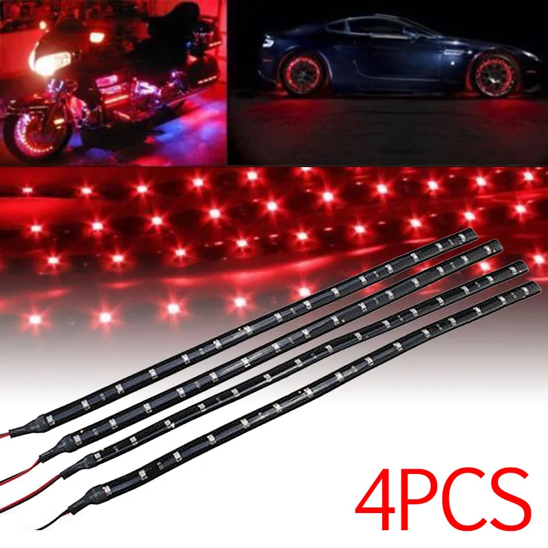 

JX-LCLYL 4pcs 30cm 15LED 3528 Red Waterproof Car Truck Flexible Strip Tube Light