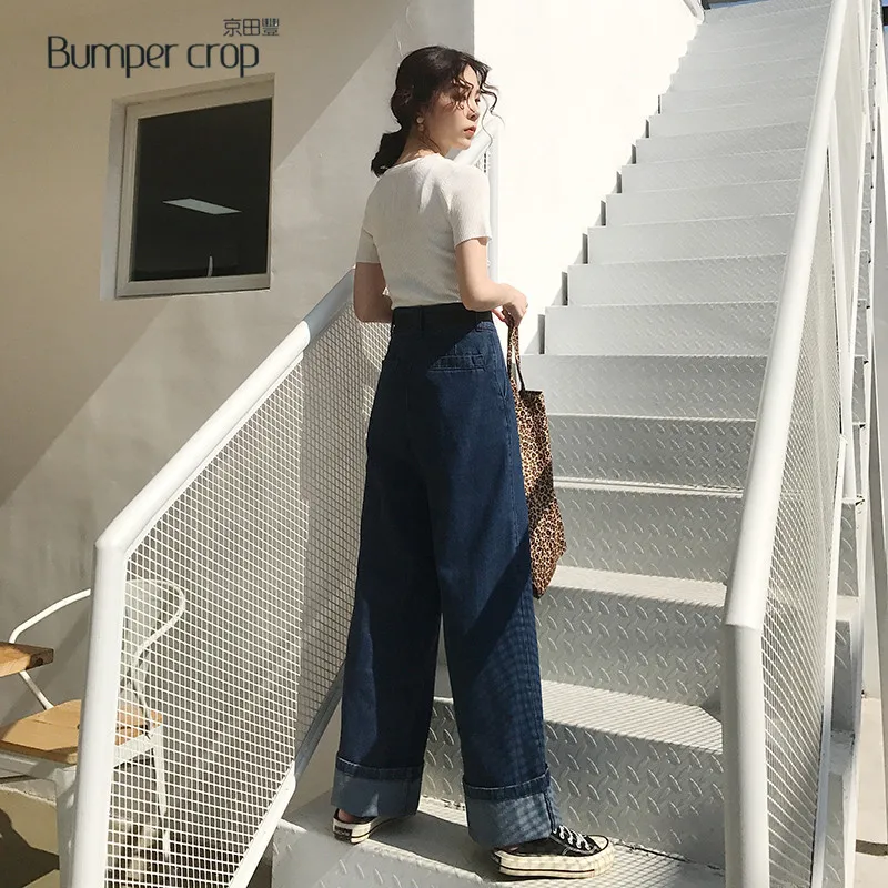 Настоящий BUMPERCROP 2019 новый стиль женские широкие брюки высокая улица летние