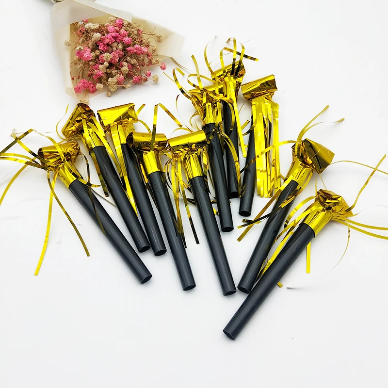 10pcs/lot Small Plastic Whistle Paper Blowing Dragon Toys Funny Gold Silver Birthday Party Wedding Decoration Children Supplies