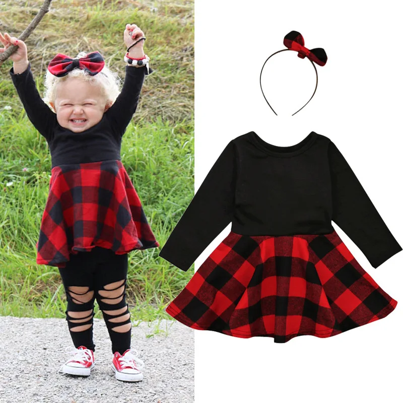 Модные платья принцессы для маленьких девочек Детские платье в клетку без