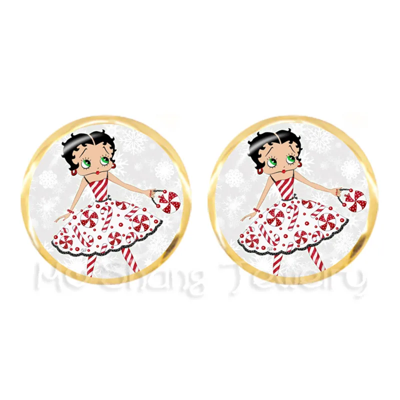 Счастливый Хэллоуин Сексуальные Betty Boop серебряные серьги веселая Рождественская фотография искусство стеклянные заклепки с закругленной головкой серьги Рождественский подарок для друзей