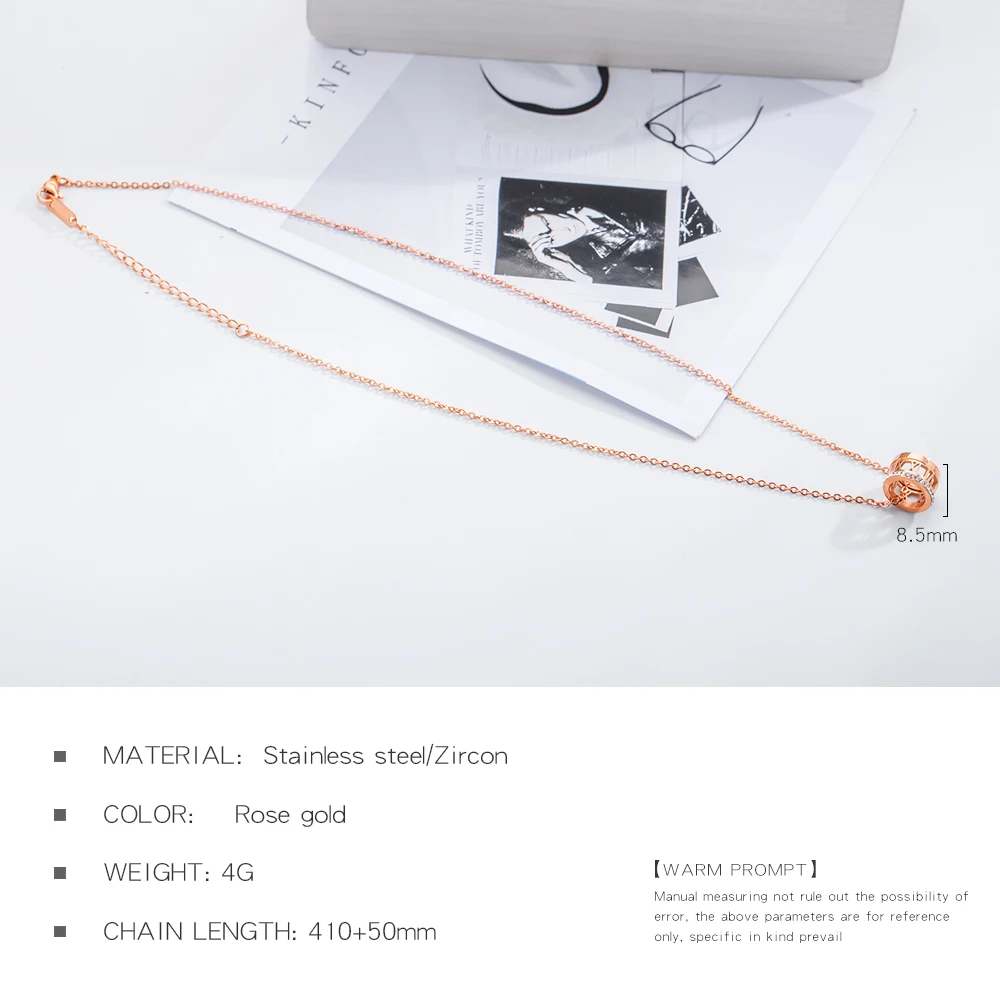Heezen Charm 3 Circle розовое золото полный фианит и римская цифра ожерелье цепочка модные
