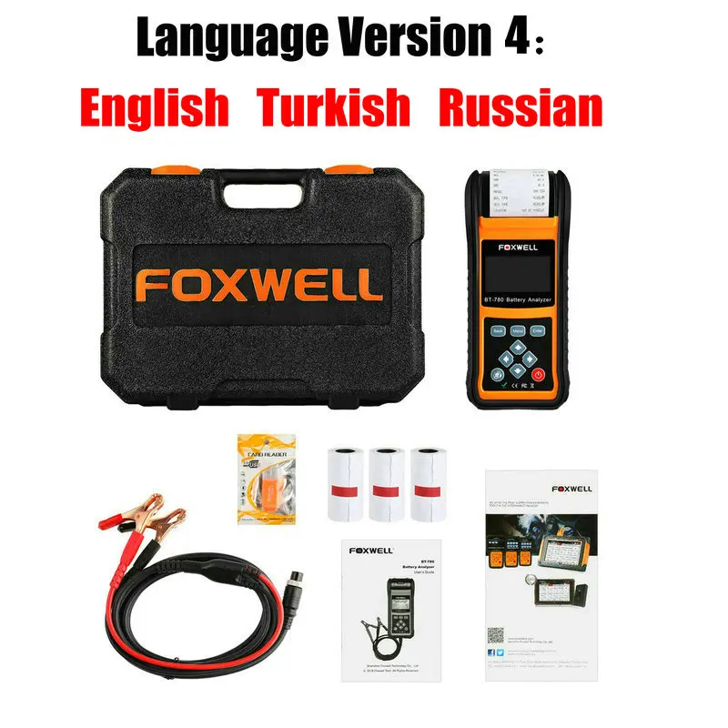 Language version 4 FOXWELL тестер батареи er BT780 анализатор нагрузки на автомобильную батарею 12 В и 24 В система запуска и зарядки Тест Инструмент Встроенный термопринтер - Цвет: Language version 4