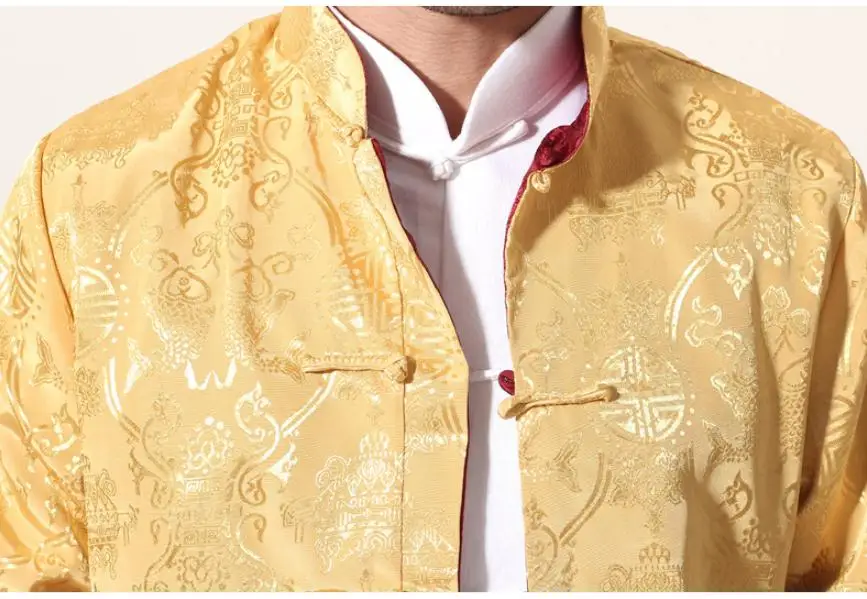 Синий Серебряный Китайский Мужской атласный пиджак Двустороннее пальто кунг фу