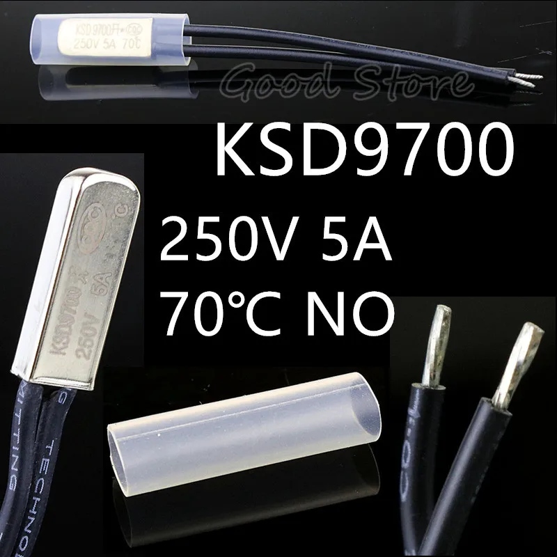 

1pcs 5A 250V KSD9700 NO 70 Degree Celsius Normally Open Temperature Switch Thermostat Thermal Protector