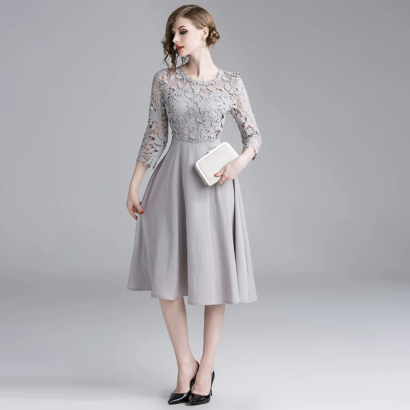 HAMALIEL высококачественное летнее кружевное платье для женщин серое шифоновое